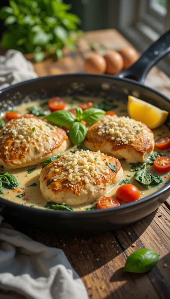 One-Pan Creamy Garlic Chicken with Spinach and Tomatoes: Step-by-Step Guide