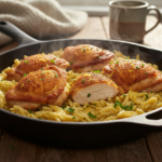 Creamy Chicken Thighs with Lemon Garlic Orzo – A One-Pan Dream Dinner!
