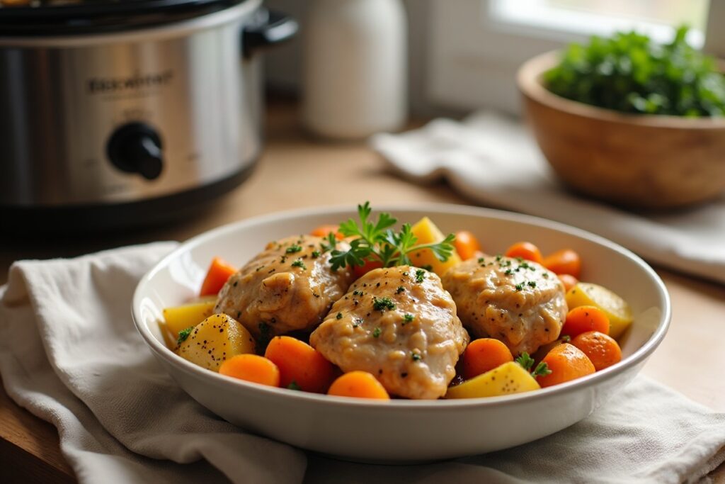 Slow-Cooker Comfort: Tender Chicken Thighs with Potatoes & Carrots