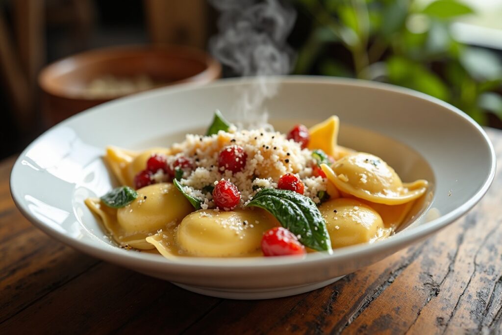 Creamy Sun-Dried Tomato Spinach Ravioli in Rich Garlic Sauce