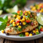 Pesto Chicken with Corn and Bean Salsa Healthy Dinner Recipe