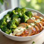 Grilled Chicken & Broccoli Bowls with Creamy Garlic Sauce