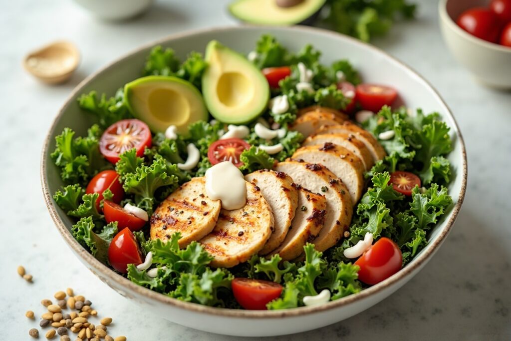High Protein Chicken and Kale Superfood Salad Recipe Healthy Easy
