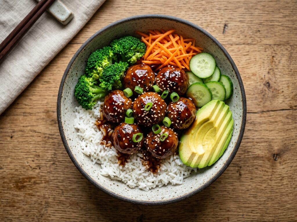 Honey Garlic Meatball Rice Bowl Easy Better Than Takeout Dinner