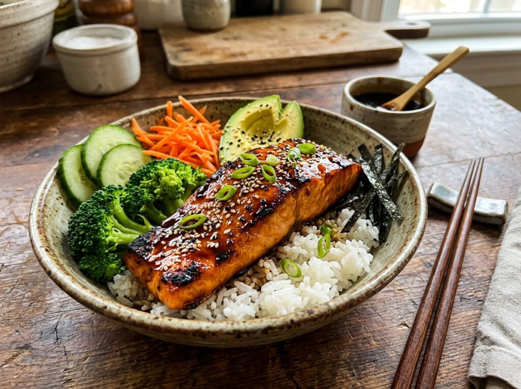 Teriyaki Salmon Rice Bowl Easy Healthy Dinner Recipe