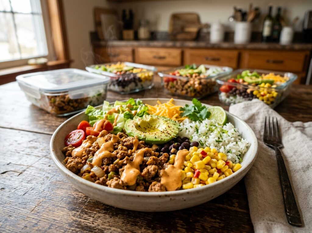 Healthy Turkey Taco Meal Prep Bowl Easy High Protein Lunch Recipe
