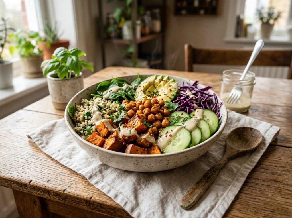 Vegan Buddha Bowl with Tahini Dressing Healthy High Protein Meal Prep Recipe
