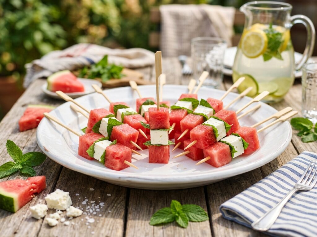 Watermelon Feta Mint Skewers Easy Summer Appetizer Recipe