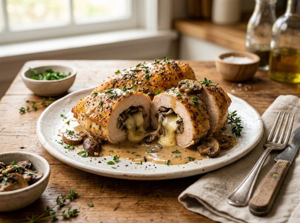 Mushroom Swiss Stuffed Chicken Breast Recipe Easy Cheesy Family Dinner