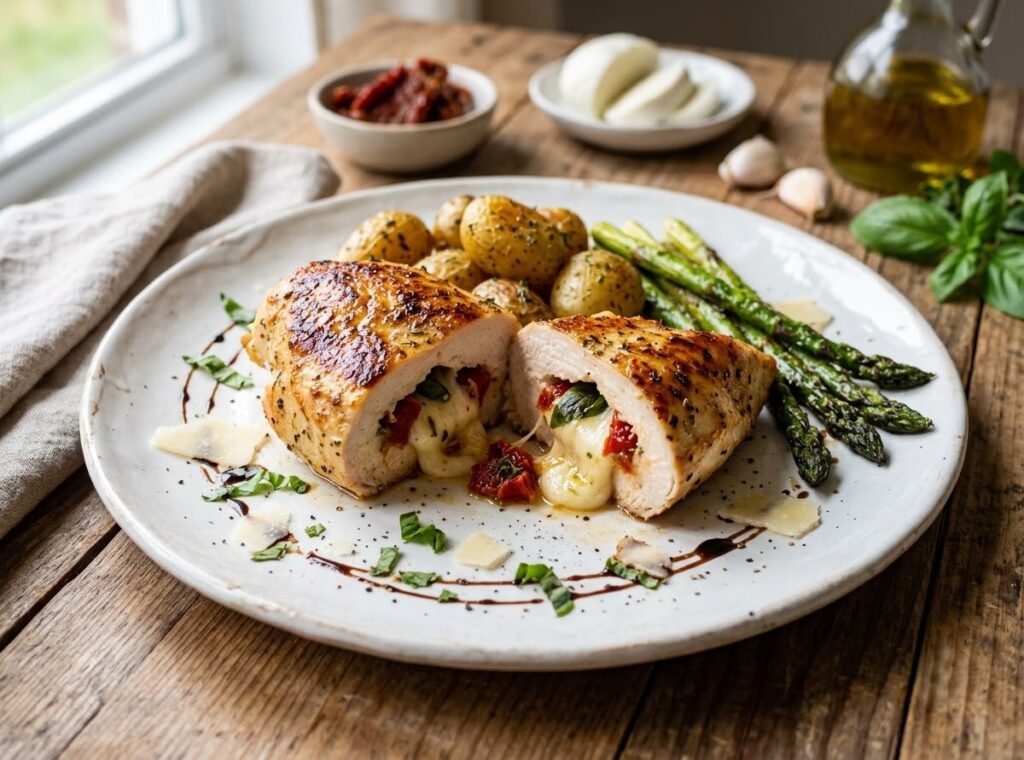 Sun Dried Tomato Mozzarella Stuffed Chicken Breast Recipe Easy Juicy Dinner