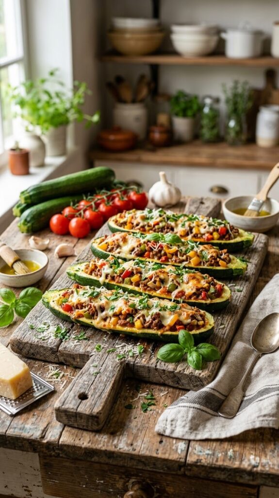 Best Stuffed Zucchini Boat Recipe Easy Cheesy Healthy Dinner
