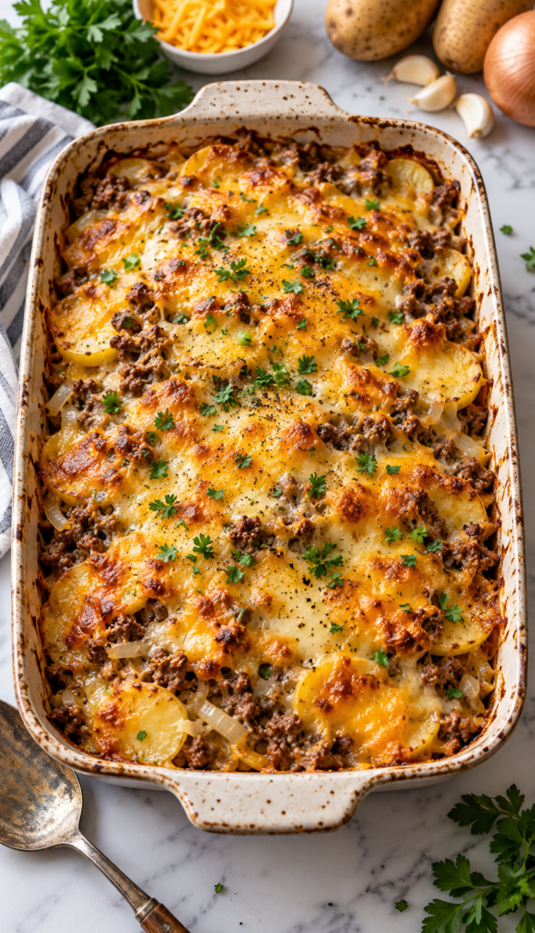 Cheesy Ground Beef and Potato Casserole Recipe